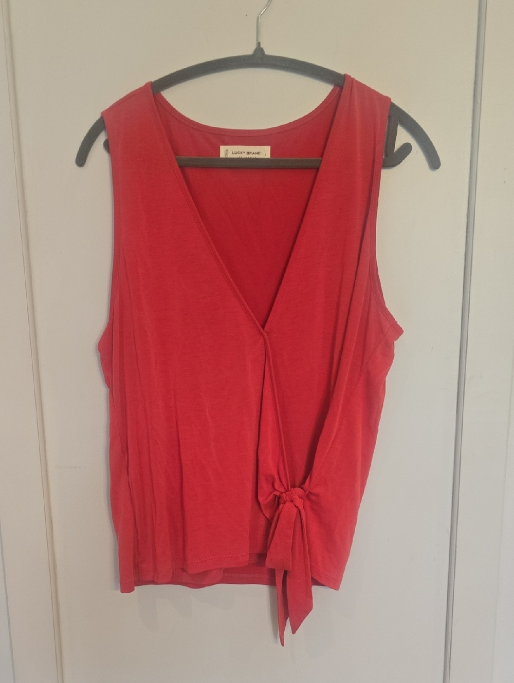 Lucky Brand Coral-Red Tie-Front V-Neck Tank